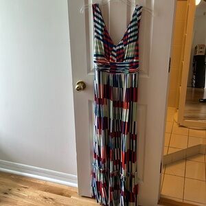 Orange, Blue, Teal and white maxi dress
